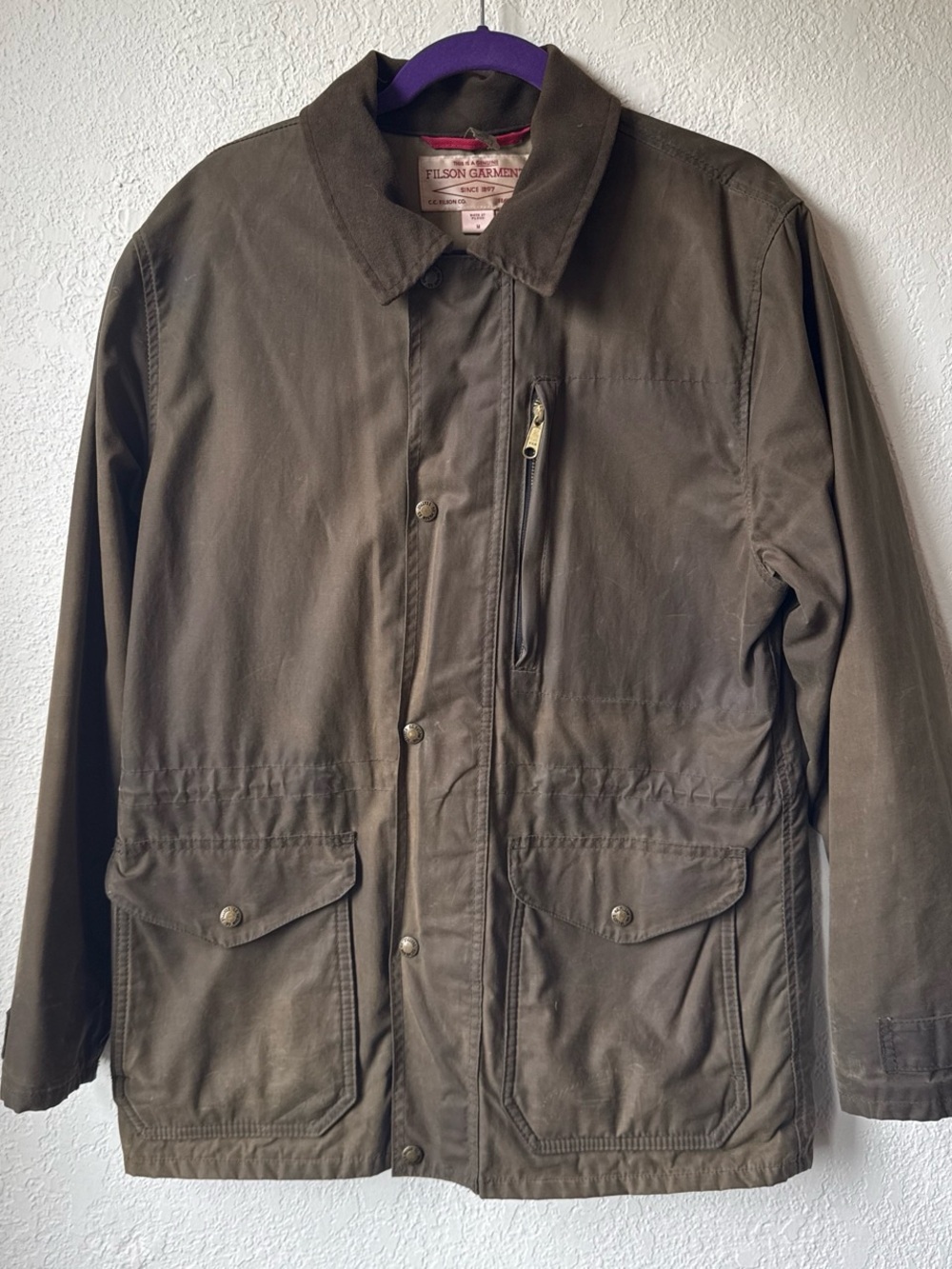Filson Otter Green Mile Marker Made in U.S. Cover Cloth Waxed Canvas Jacket